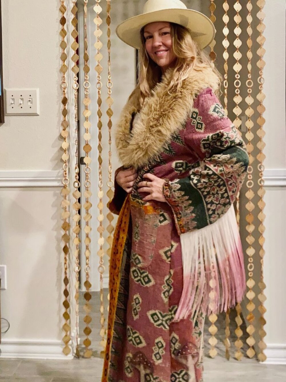 Handmade Repurposed Kantha Duster Jacket with Mushroom Detail